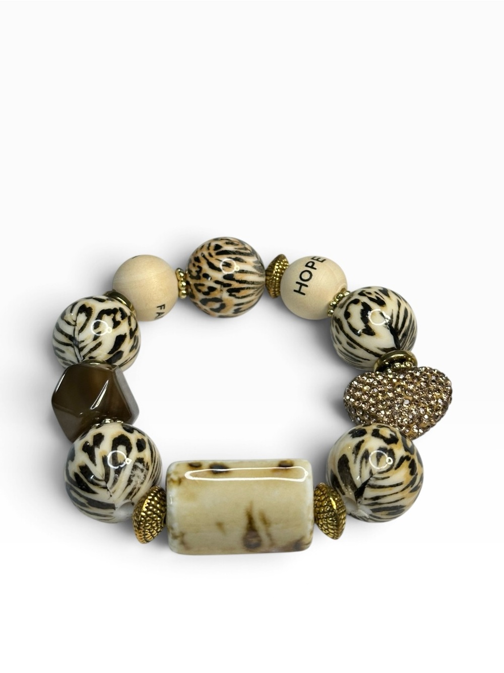 Beige Animal Print Handcrafted Glam Statement Stretch Bracelet